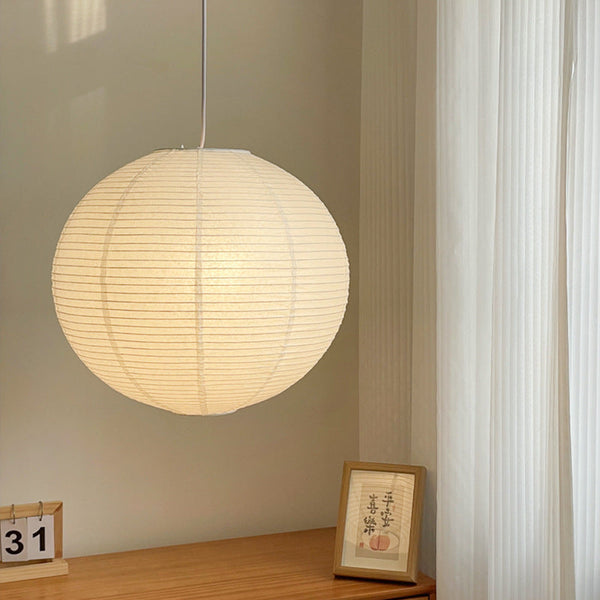 White Japanese style pendant light simple living room round rice paper round LED pendant light
