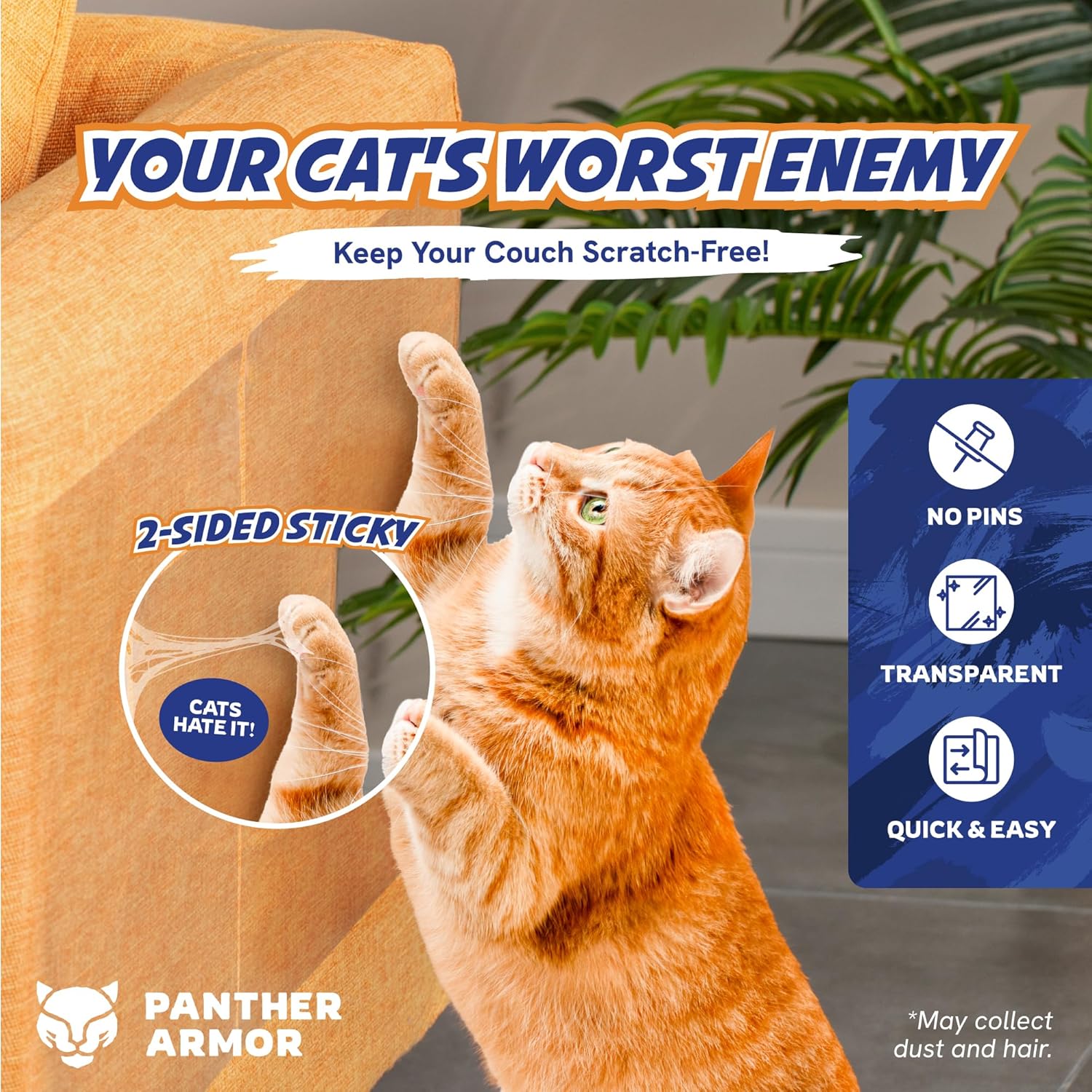 Panther Armor Cat Scratch Furniture Protector – Double Sided Anti Cats Scratching Sticky Tape – 10 Sheets
