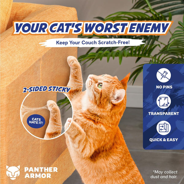 Panther Armor Cat Scratch Furniture Protector – Double Sided Anti Cats Scratching Sticky Tape – 10 Sheets