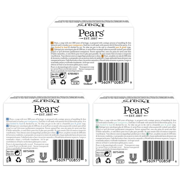 18 Pack Pears Soap, Face & Body Soap, Variety (6 Per Flavor)