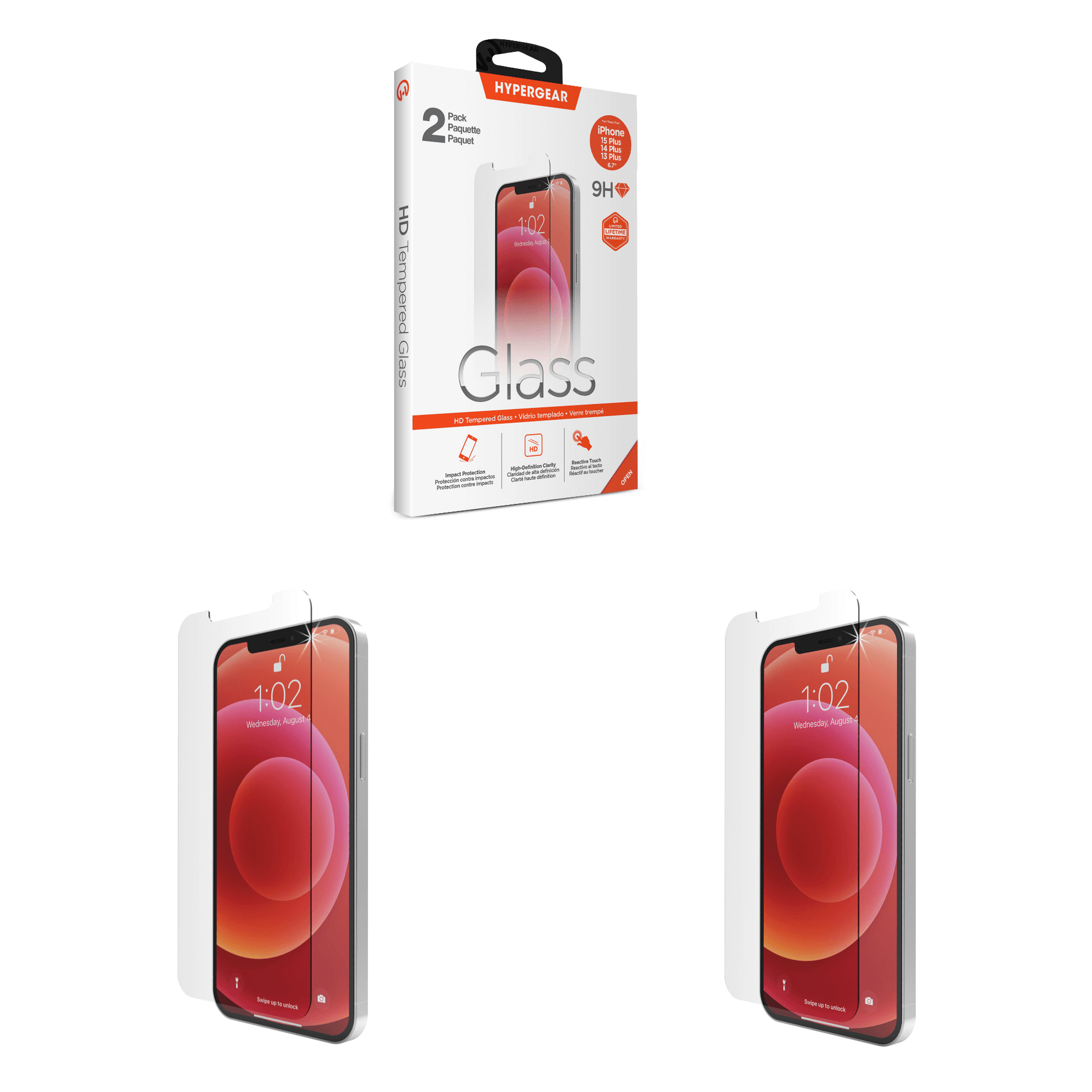 HyperGear 2-Pack HD Tempered Glass for iPhone 15 Plus
