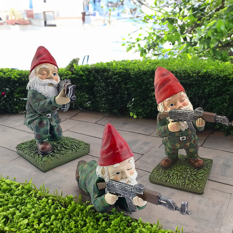Funny Army Gnome Garden Statue, Resin Desk Ornament, Outdoor Garden Dwarf Decor (3pcs, 2025 New)