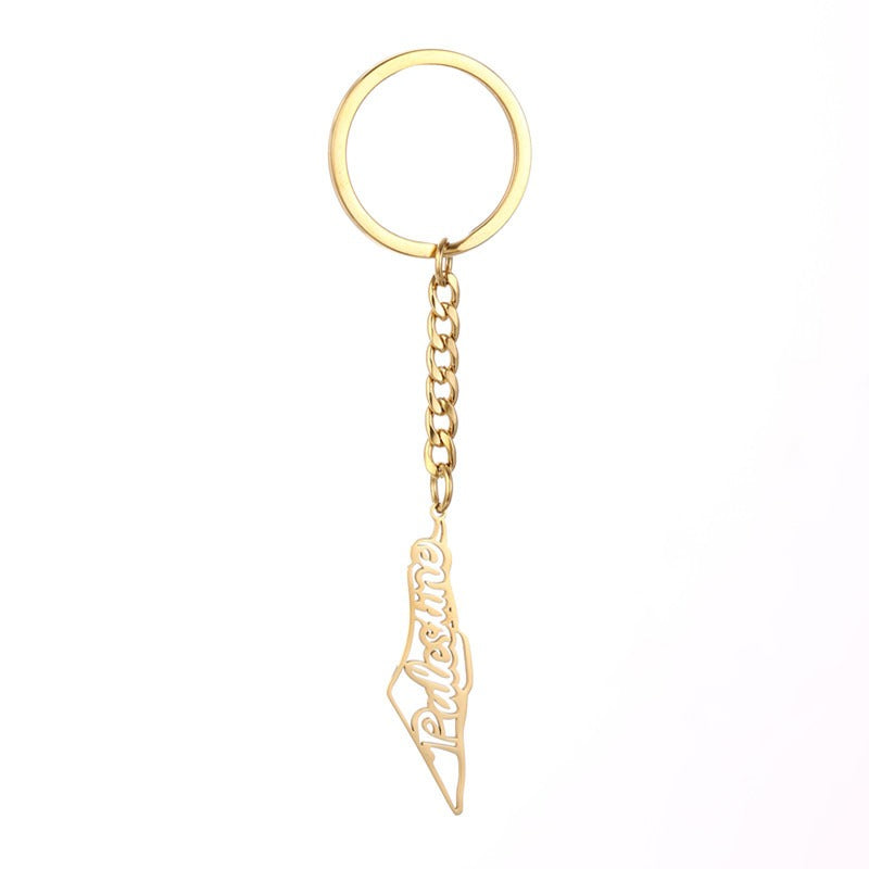 Israel Palestine Map Flag Drip Oil Stainless Steel Keychain Fashion Men's and Women's Stainless Steel Keys