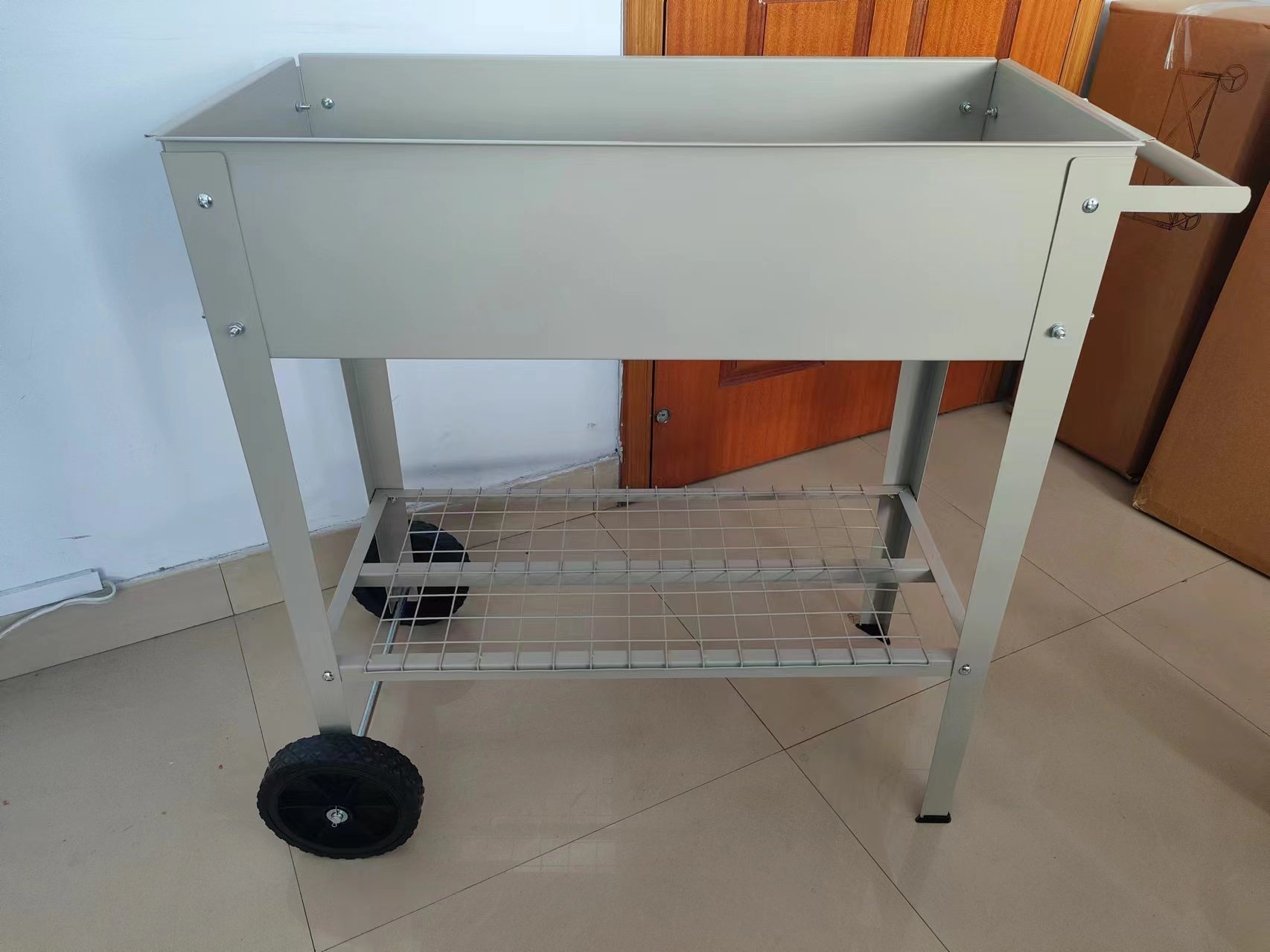 Aveyas mobile metal elevated garden bed cart, with legs, elevated flowerpot box with wheels (gray)