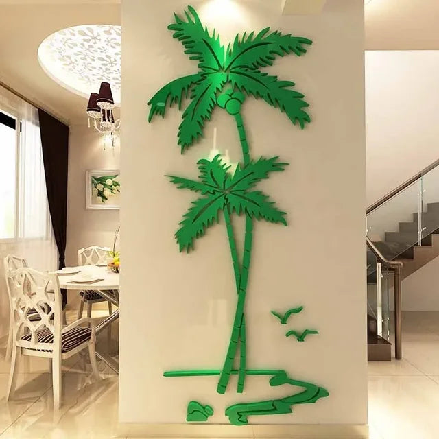 3D Coconut Tree Acrylic Mirror Wall Sticker For Children's Room Dining Room Living Room DIY TV Wall Background Home Decoration