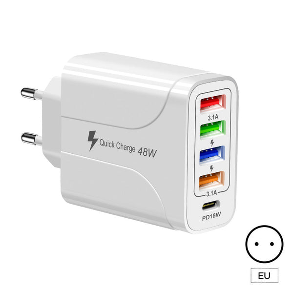 4USB+Type-C mobile phone charger PD18W 5-in-1 charging head 48W charger PD interface charger