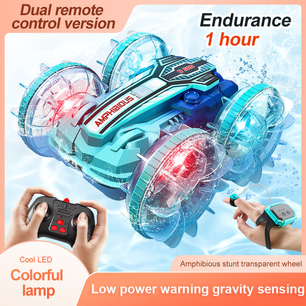 Colorful light wheel double-sided stunt amphibious remote control car watch dual control four-wheel drive power