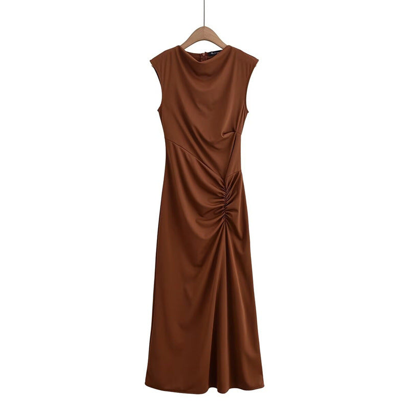 Fashionable and Sexy  Style Women's Two-color Knitted Pleated Long Dress