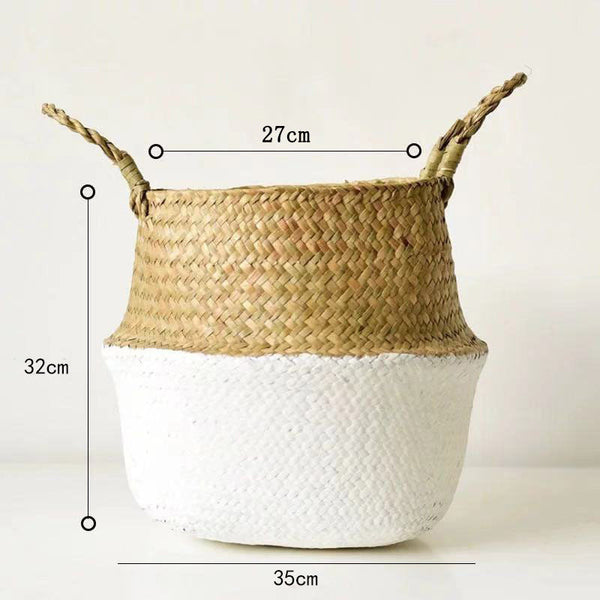 Scandinavian Style Wicker Handbasket Flower Pot Rattan Weave Plant Grass Woven Floor Folding Wicker Basket Weaving