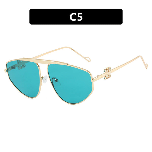 Single beam irregular sunglasses, metal toad hollow sunglasses, European and American UV resistant sunglasses, concave design for women