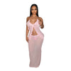 Sexy Transparent Set with Belted Sleeveless Cardigan and Fashionable Long Skirt Two-Piece Set for Women