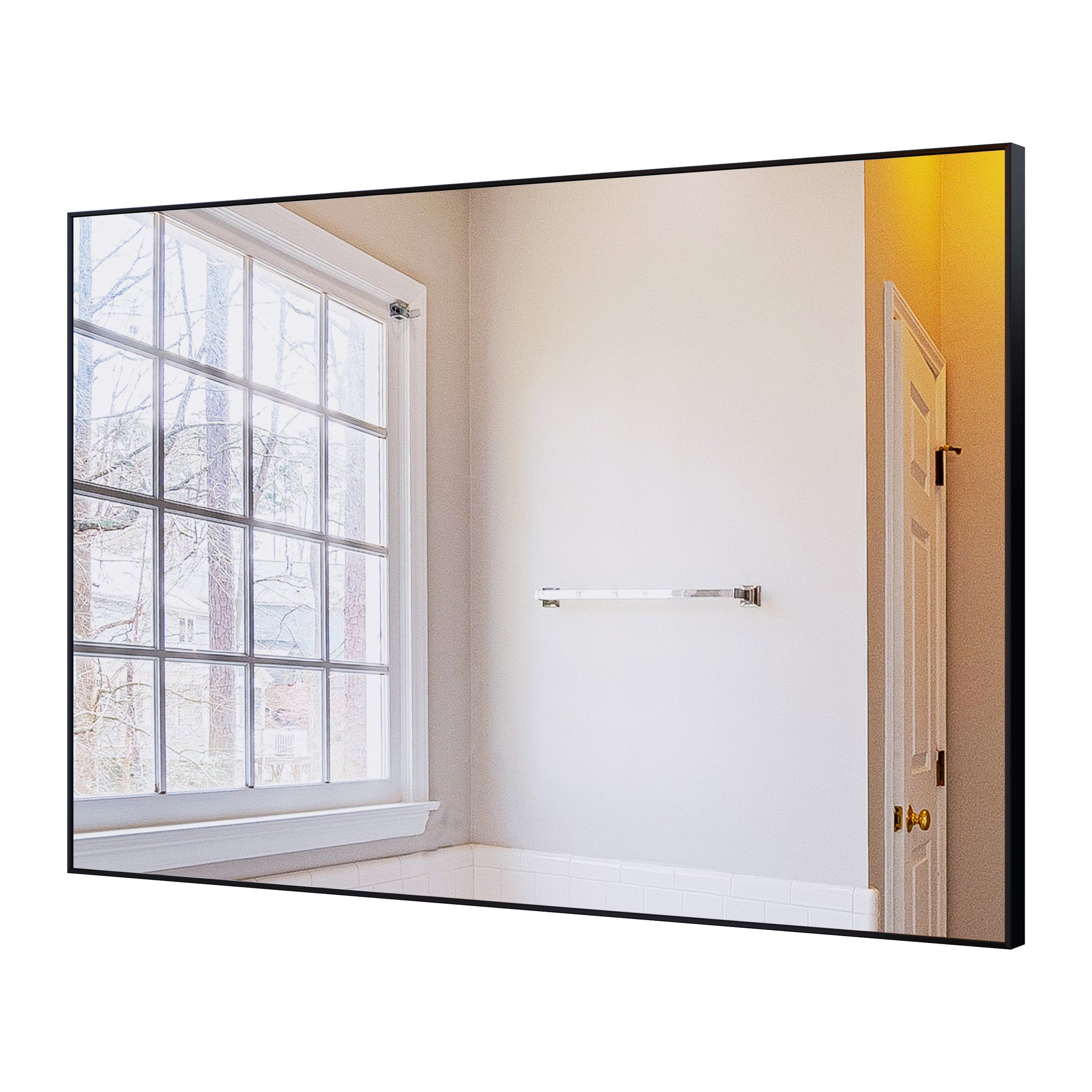36x24 inch modern black bathroom mirror with aluminum frame decorative wall mirror suitable for living room, bedroom