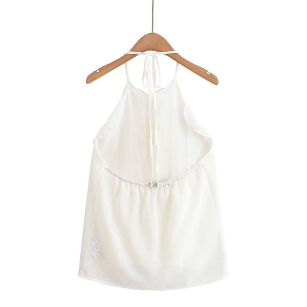 Summer New Style Women's Fashion Sexy Spaghetti Strap Ruffle Neck Tie Crop Top