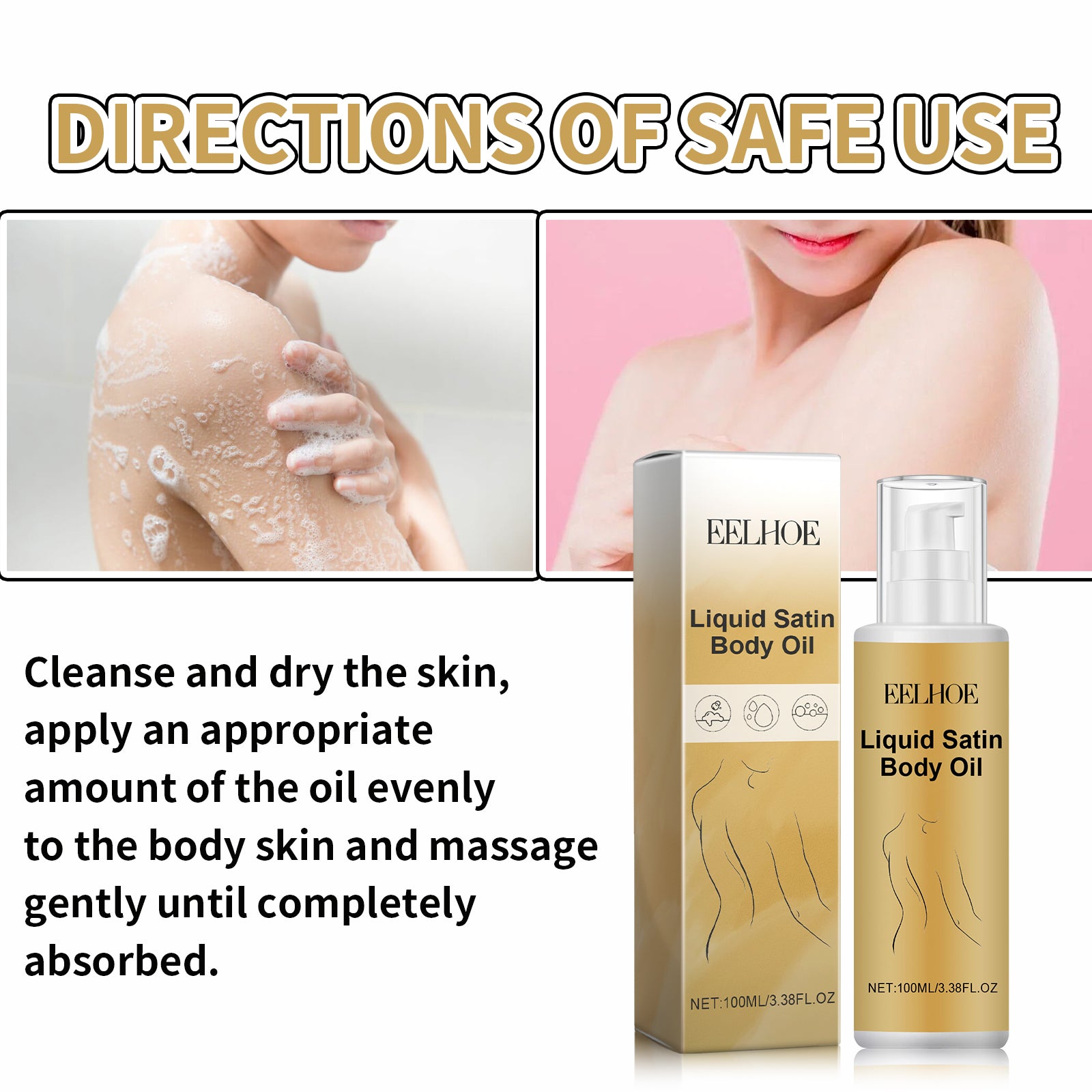 Liquid Satin Body Oil, Deeply Moisture Reduce Wrinkle Skin Flabby Elastic