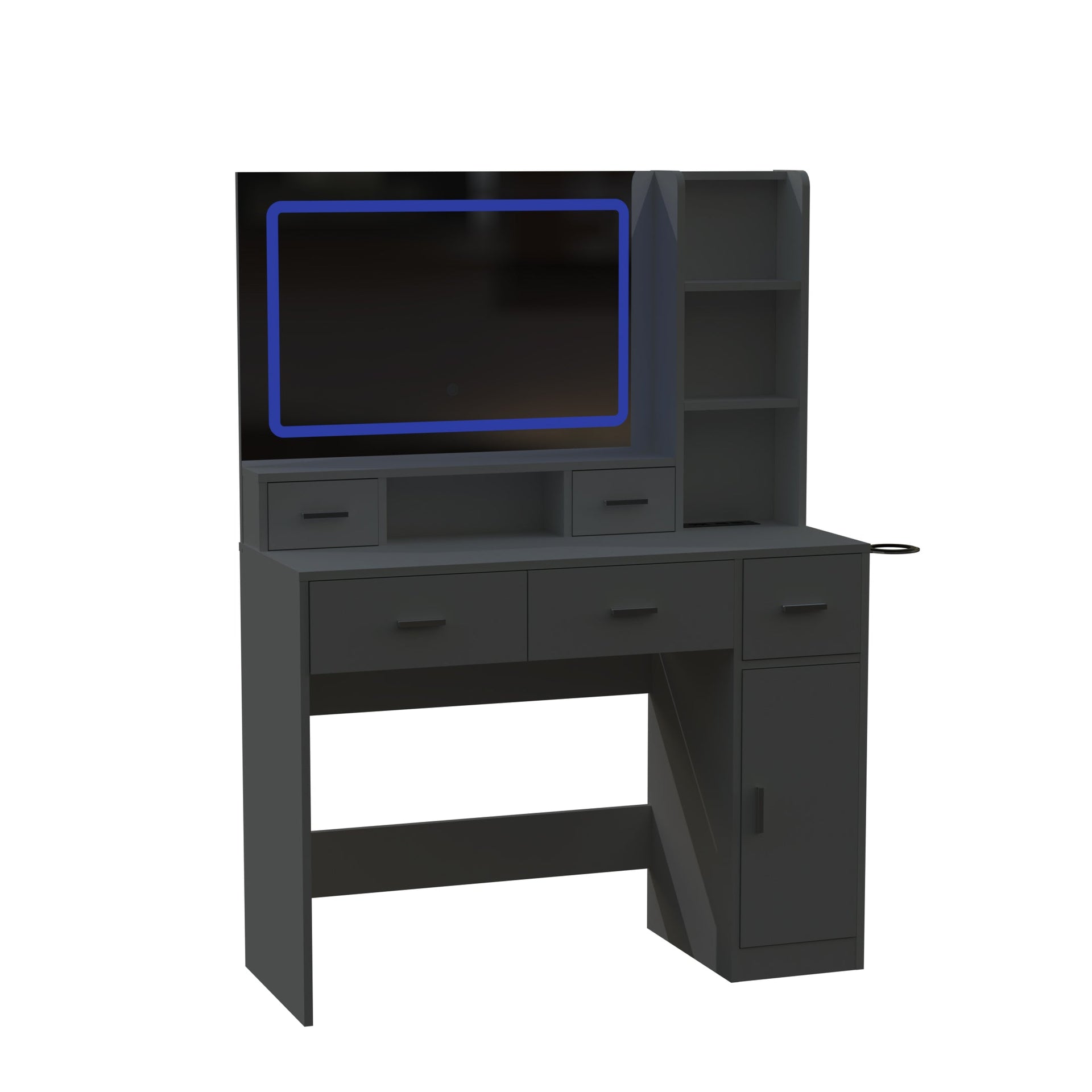 Smart mirror dressing table with drawers and storage cabinets