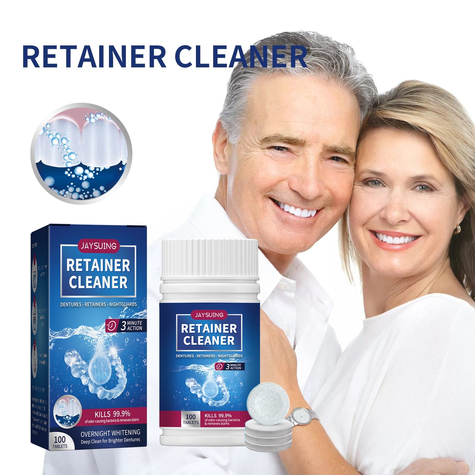 Denture Cleaning Tablet, White Denture Fresh Breath Oral Care Cleaning Tablet