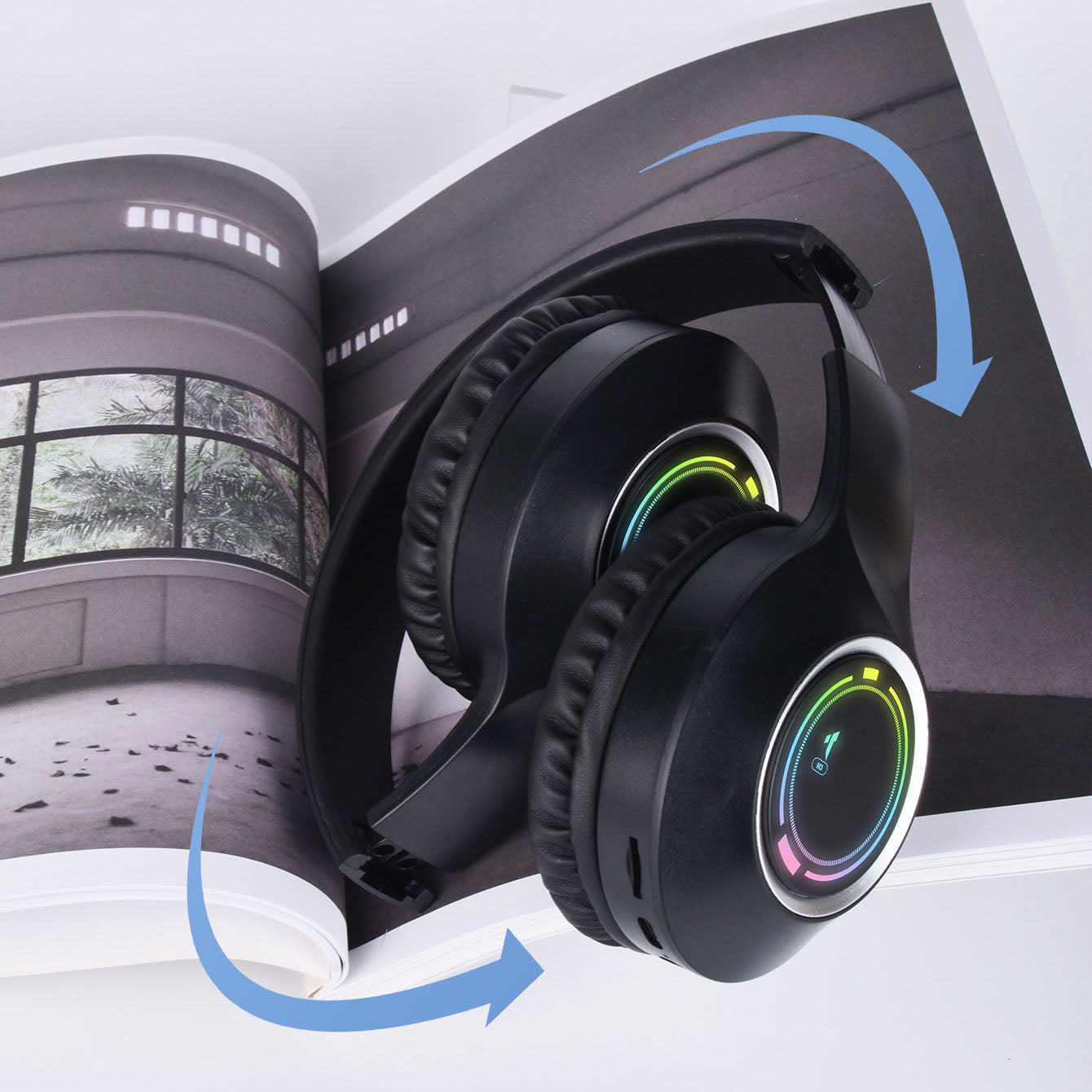 Head mounted Bluetooth earphones, wireless Bluetooth earphones, foldable