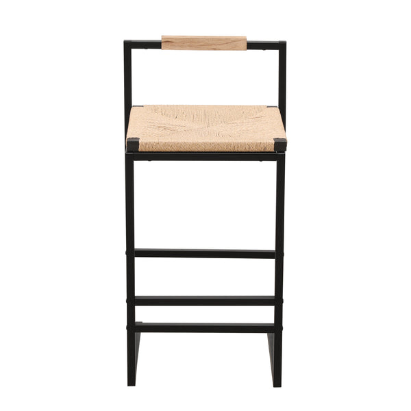 Set of 2 Bar Stools with Back Paper Rope Woven Counter Height Dining Chairs for Kitchen Home (Paper Rope with Back)