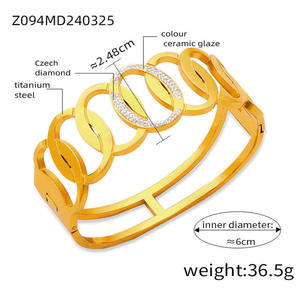 Fashion metal titanium steel bracelet with female geometric design and diamond studded spring buckle bracelet