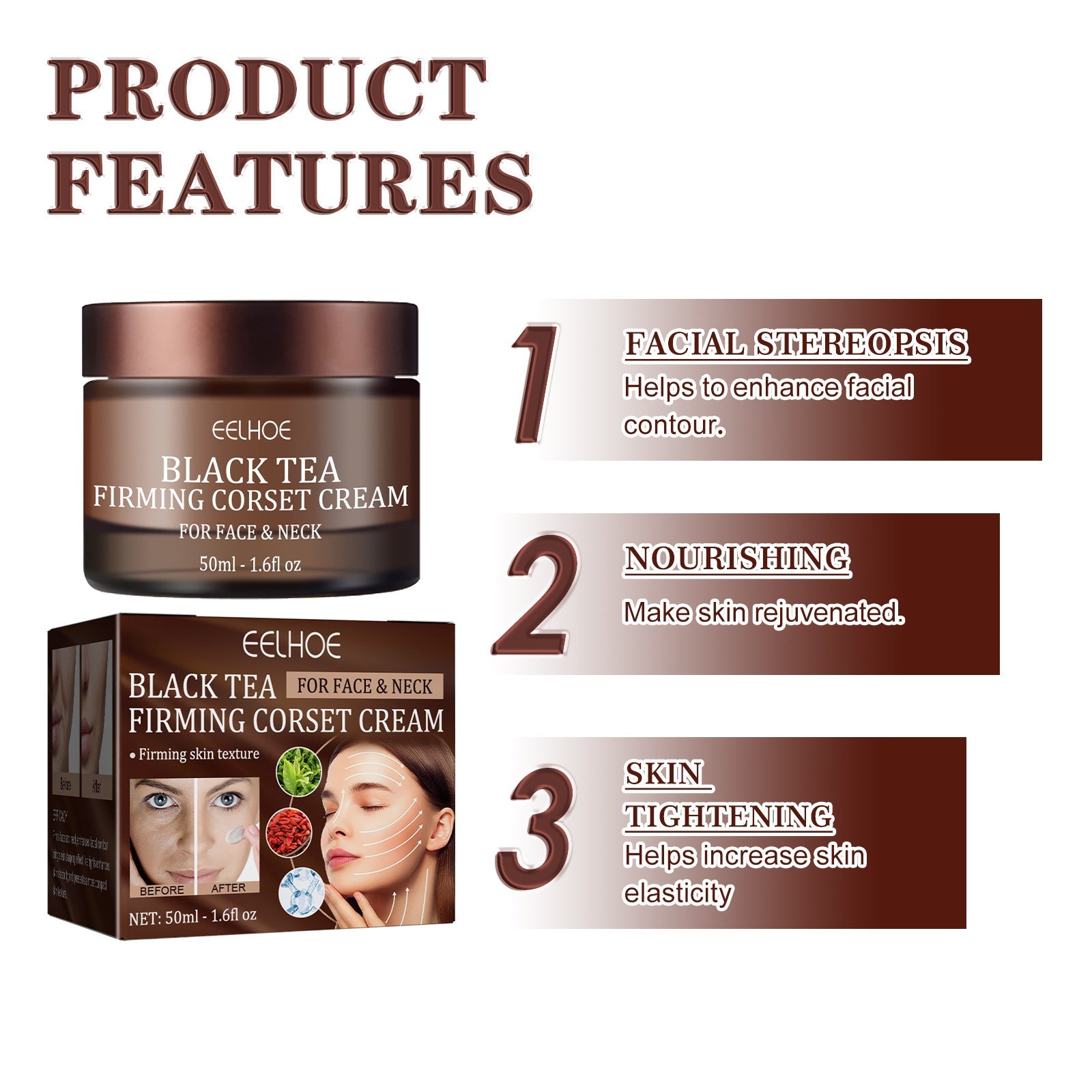Black Tea Firming Moulding Face Cream, Moisturizing Softening Skin Firming Shrinking Pore Face Cream