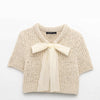 Fashionable transparent stiff yarn bow decoration knitted jacket