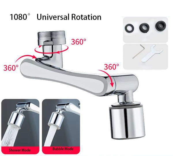 1080 °/1440 ° New Mechanical Arm Double Outlet Bubbler Universal Extension Faucet Splash Proof Washing Faucet Extender
