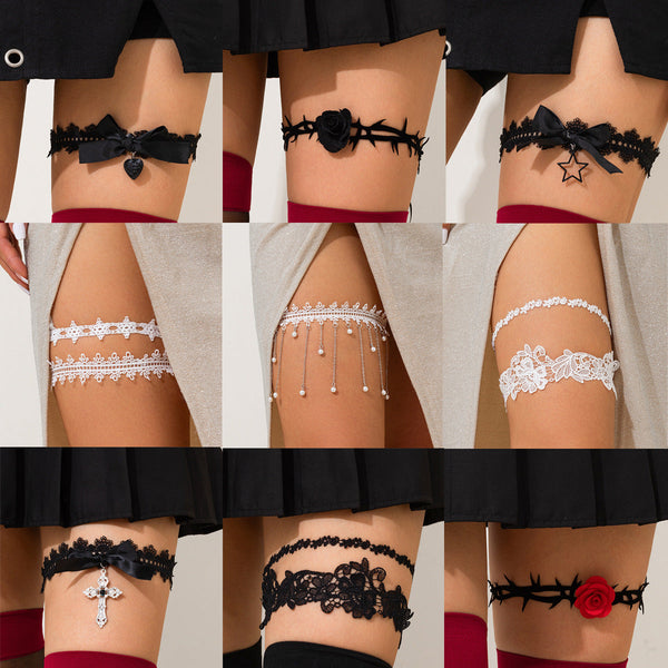 Sexy hot girl elastic band lace leg ring fashionable alloy ribbon tassel leg chain female