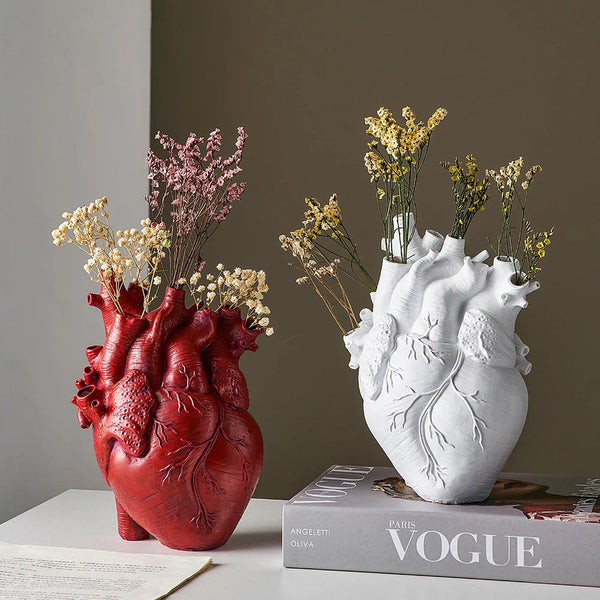 Heart-Shaped Flower Vase Resin Ornament Desktop Living Room Plant Pot Table Decoration Craft