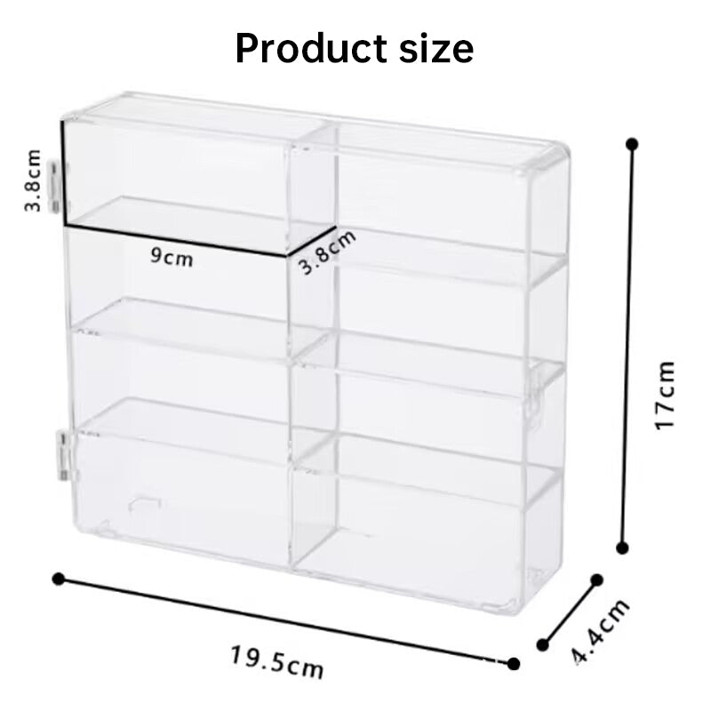 1:64 Acrylic Car Display Box – 8-grid, dustproof, stackable, transparent. Fits Hot Wheels.