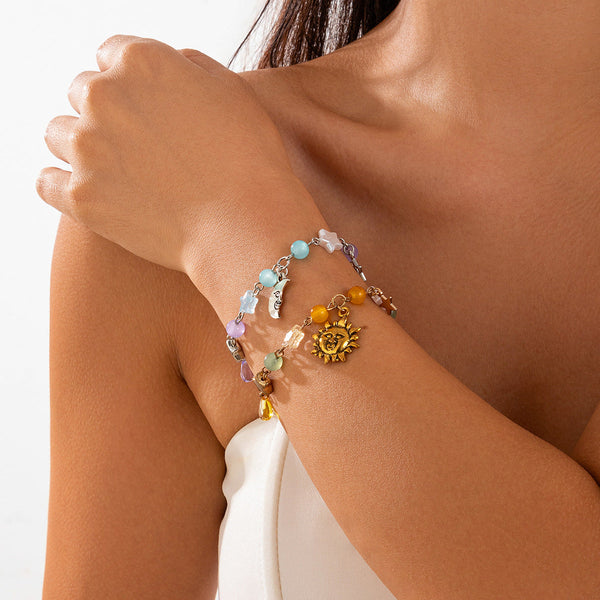 Fashionable and versatile peach heart turquoise bracelet, irregular alloy multi-element shell bracelet