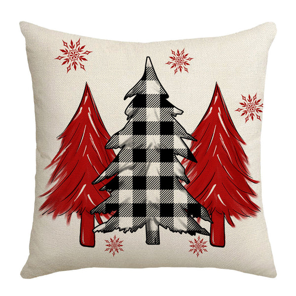 Grid Christmas linen pillowcase, Christmas tree snowflake home decoration pillowcase, sofa cushion pillowcase