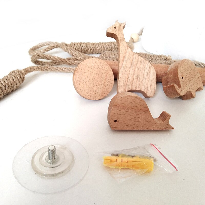 Nordic Indoor Wooden Solid Wood Hemp Rope Animal Tissue Holder Children's Room Decoration Wall Hanger Hemp Rope Hook Toilet Paper Holder