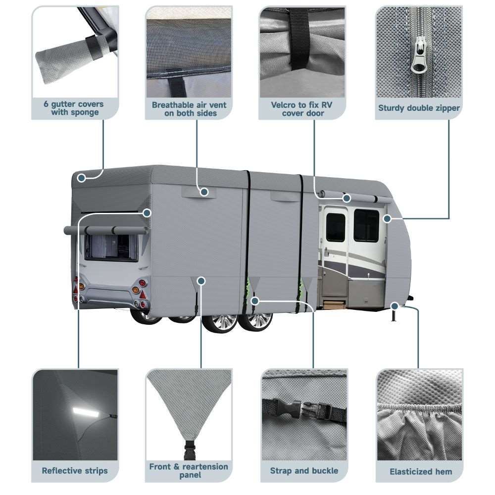 Umbrauto RV Cover,7 Layers Travel Trailer Cover, Waterproof Camper Cover,Grey