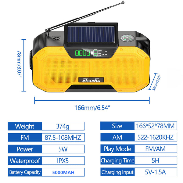 Outdoor Emergency Radio Bluetooth Speaker Solar Hand Flashlight Mobile Charging 5000 Mah Large Capacity