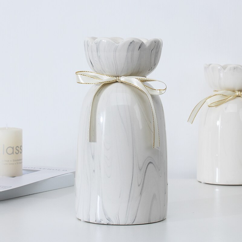 European-style creative ribbon ceramic vase dining room table dry flower arrangement table top decoration at home