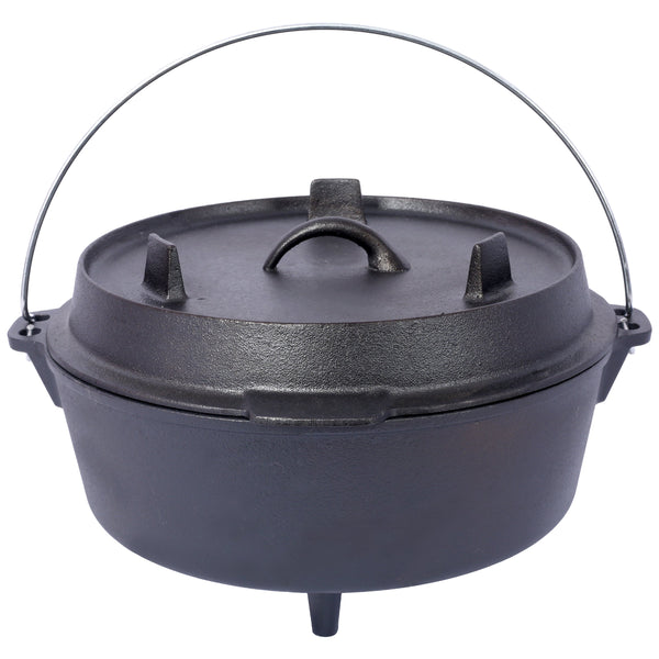 ast iron Dutch oven with lid, outdoor camping deep pot, used for camping, cooking, barbecue and leg rest, 8 Quart