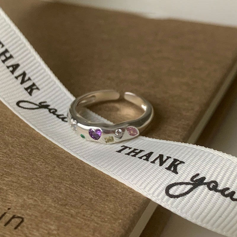 Dopamine love colored zircon diamond ring female niche index finger high-end fashion personality open ring