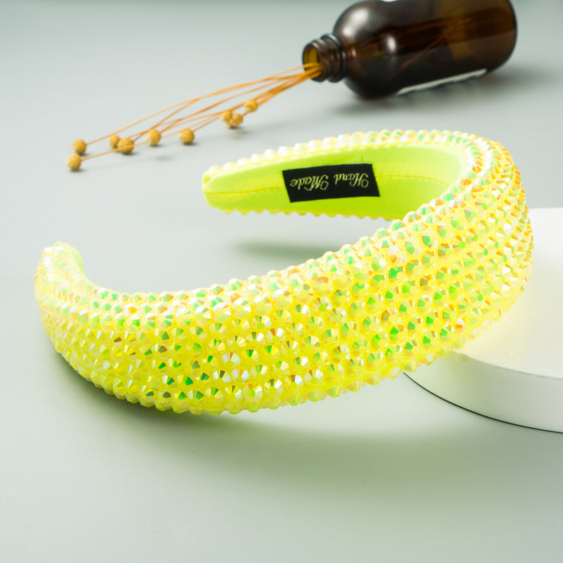 Ins Super Flash Full Drill 4.5cm Wide Brimmed Headdress Thickened Sponge Solid Color Headband Ladies Press Release Art Headband