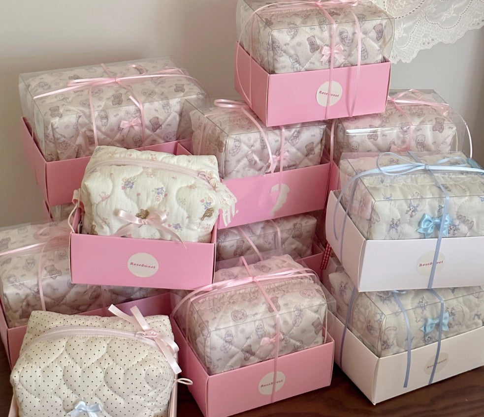 Cute cat little bear girl's heart satin headband makeup bag storage basket