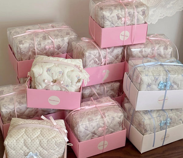 Cute cat little bear girl's heart satin headband makeup bag storage basket