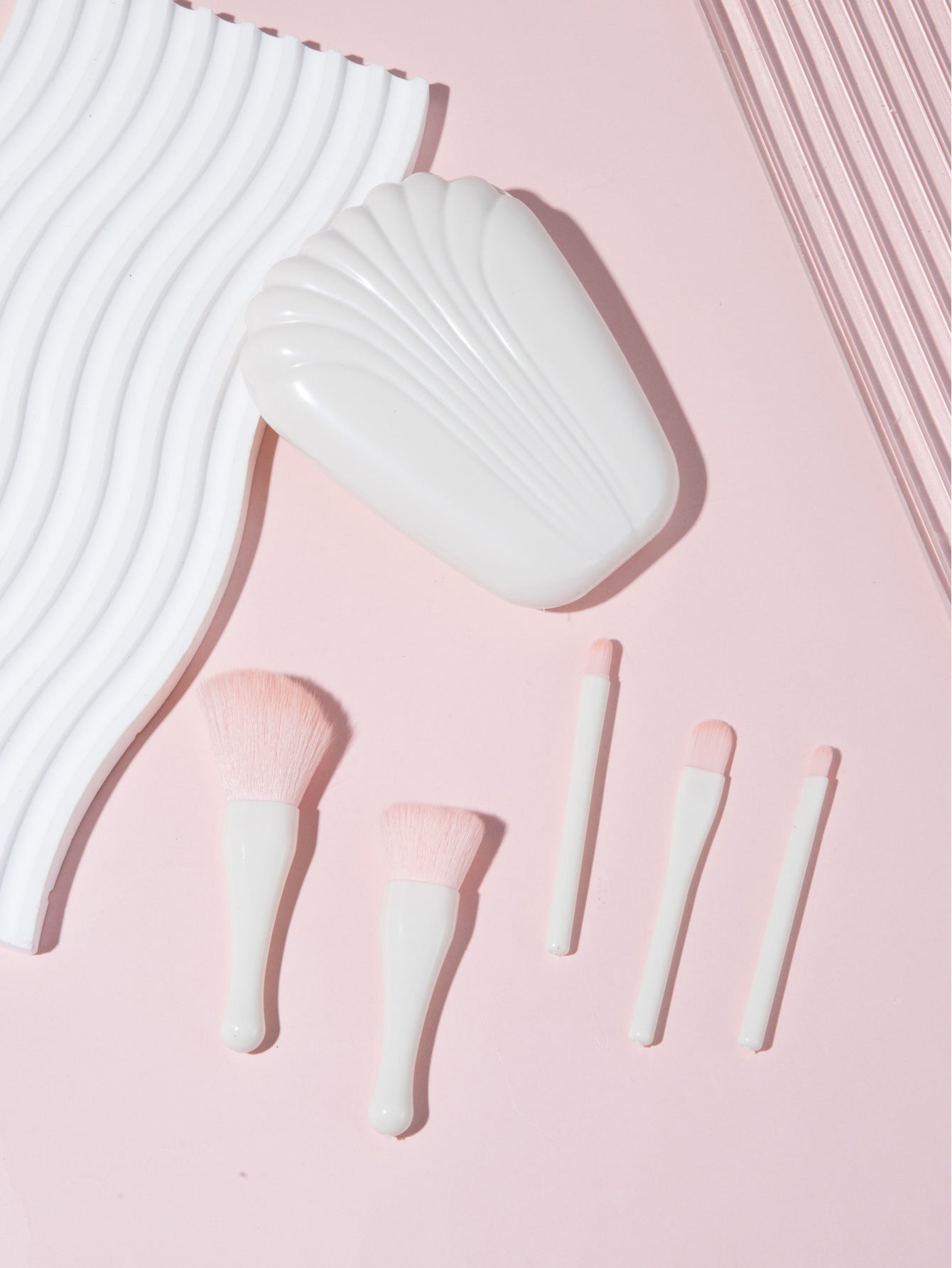 5 shells with mirror powder blusher brush powder brush portable mini combination beauty travel tool