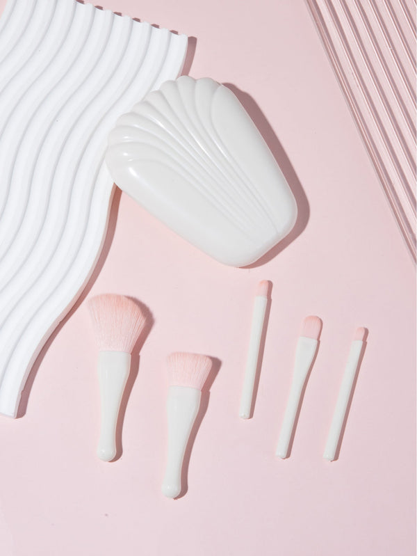 5 shells with mirror powder blusher brush powder brush portable mini combination beauty travel tool