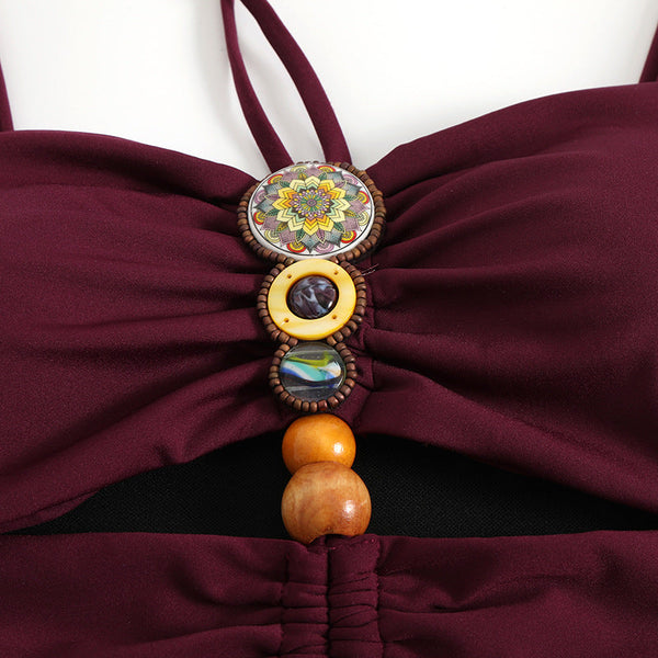 Strap decoration hollow neck hanging strap one-piece swimsuit women's long skirt set