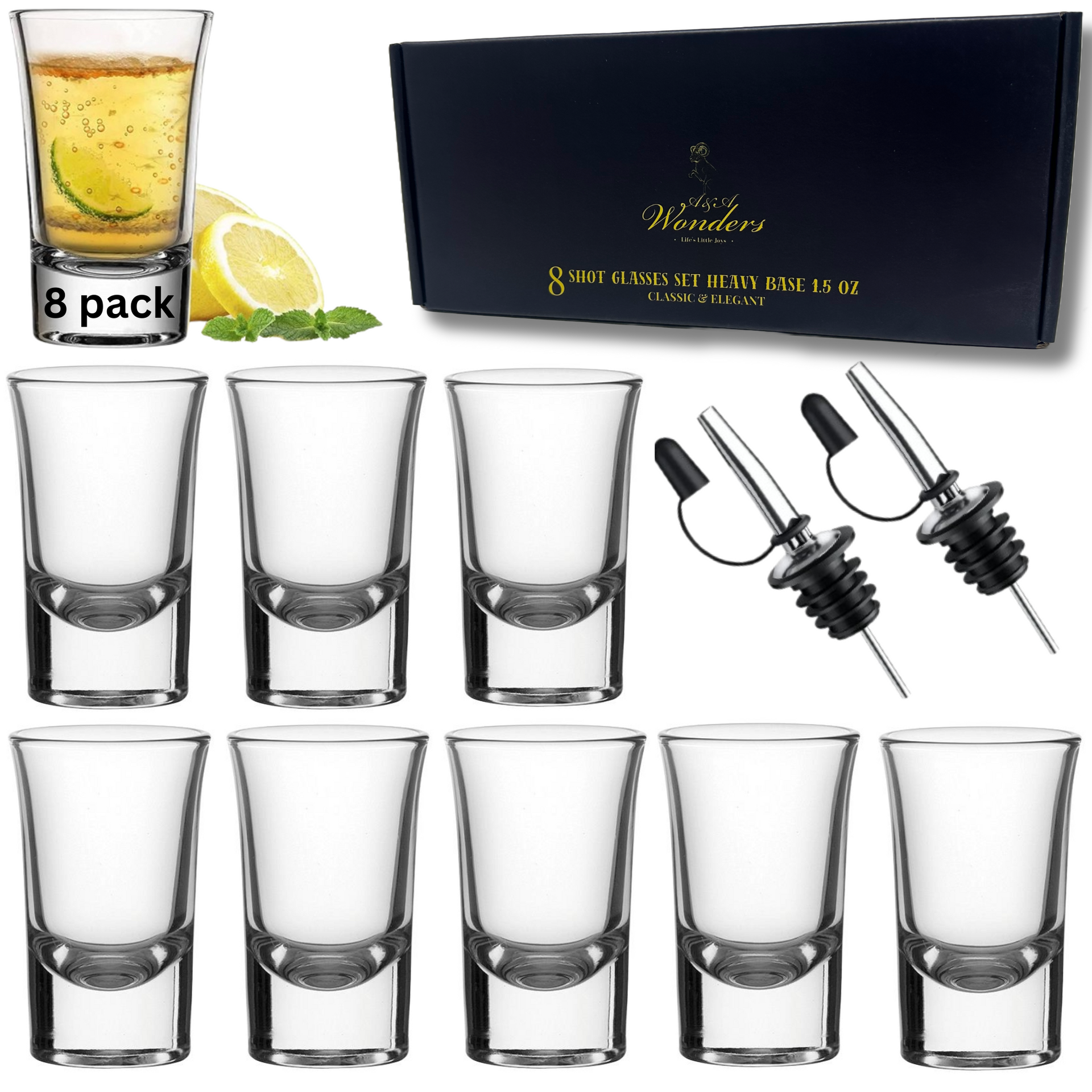 1.5 Oz Shot Glasses Set Of 8 With Heavy Base Shot Glass Set - Clear