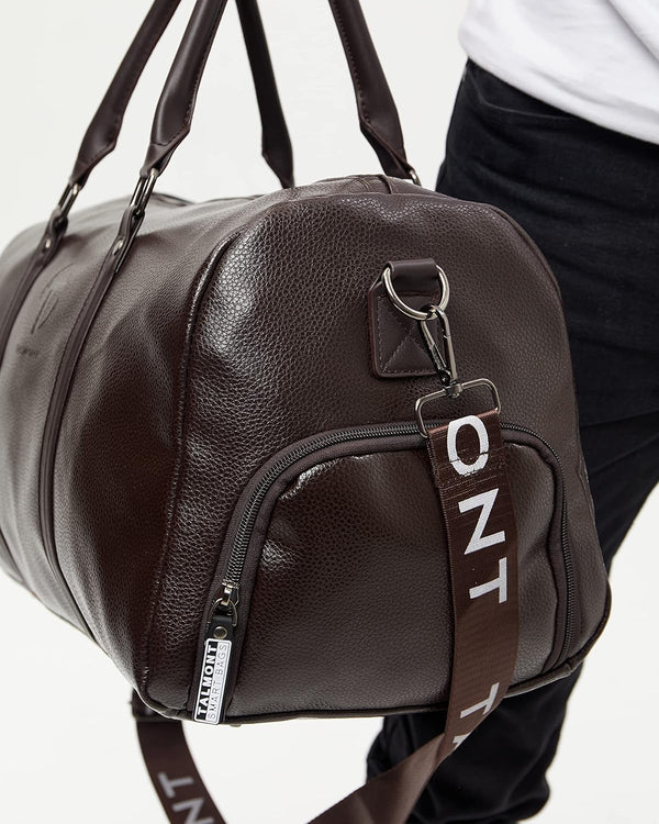 17.7 inch Gym Duffle Leather Bag with Shoe Compartment for Sports Travel - Adjustable Shoulder Strap, Weekender Travel Overnight Bag for Men