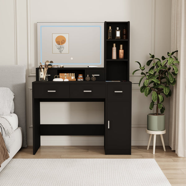 Smart mirror dressing table with drawers and storage cabinets
