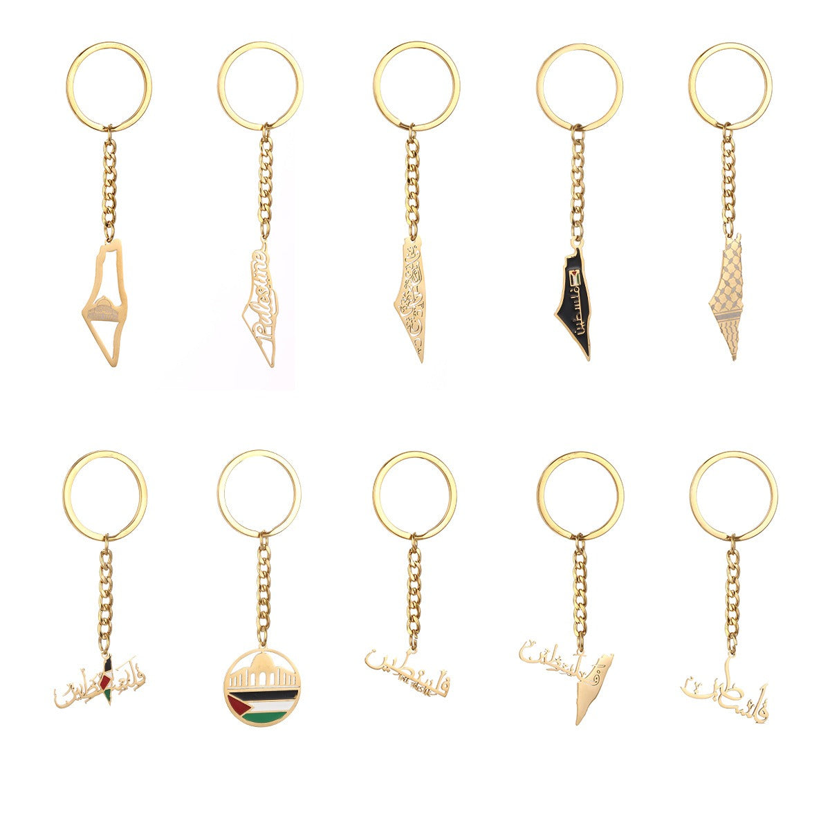 Israel Palestine Map Flag Drip Oil Stainless Steel Keychain Fashion Men's and Women's Stainless Steel Keys