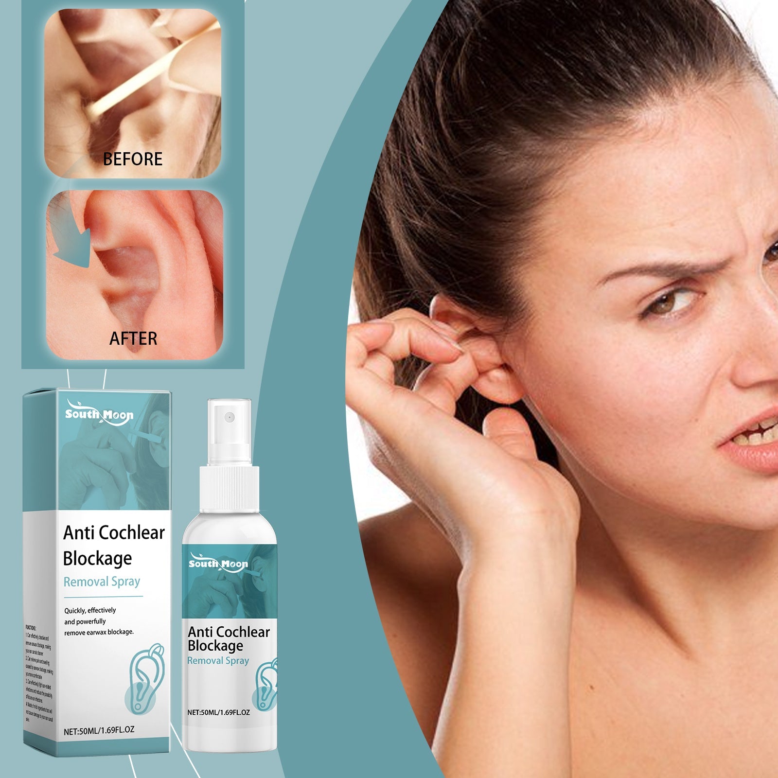 Anti Cochlear Blockage Removal Spray, Daily Gentle And Soothing Moisturizing Earwax Cleaning And Care Spray