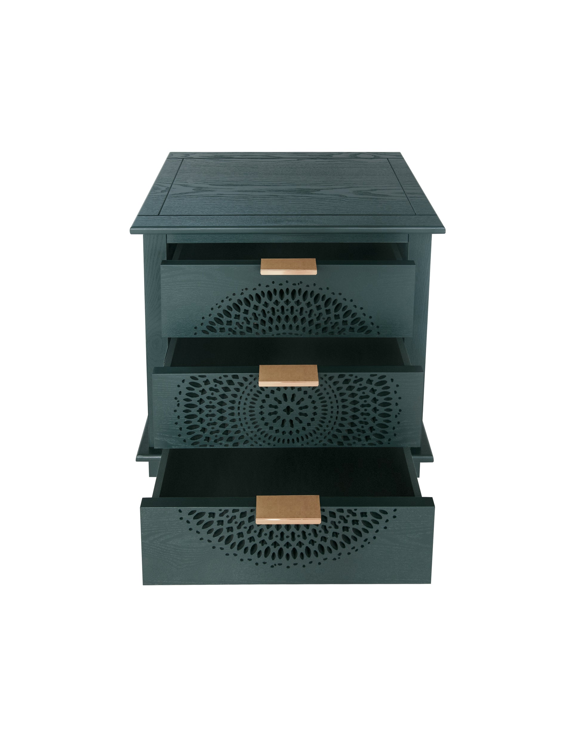 Hollow-Carved 3 Drawer Dresser Storage Chest with Metal Handles For Living Room Bedroom