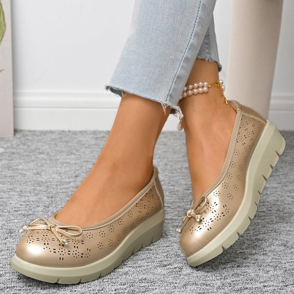 Hollow out ultra light bow soft sole thick sole plus size women's shoes